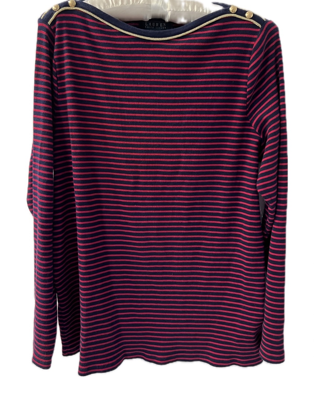 Ralph Lauren Navy and Red Striped Boatneck Sweater